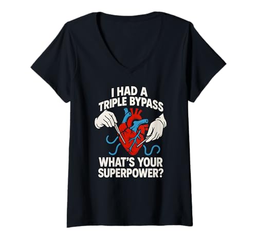 Damen Heart Surgery I Survived Triple Bypass Fun Herren Superpower T-Shirt mit V-Ausschnitt von Hospital Patient Surgery Recover Doctor Nurse Gear