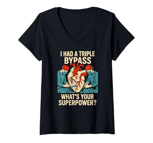 Damen Heart Surgery I Survived Triple Bypass Fun Herren Superpower T-Shirt mit V-Ausschnitt von Hospital Patient Surgery Recover Doctor Nurse Gear
