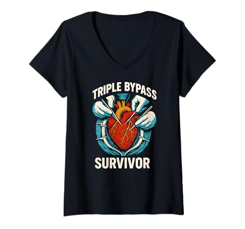 Damen Heart Surgery Patient Triple Bypass Survivor Men Get Well T-Shirt mit V-Ausschnitt von Hospital Patient Surgery Recover Doctor Nurse Gear