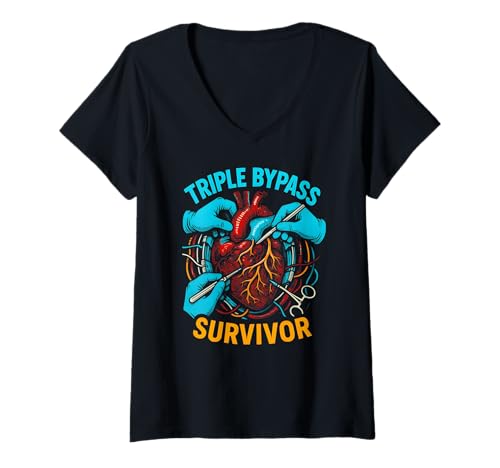 Damen Heart Surgery Patient Triple Bypass Survivor Men Get Well T-Shirt mit V-Ausschnitt von Hospital Patient Surgery Recover Doctor Nurse Gear