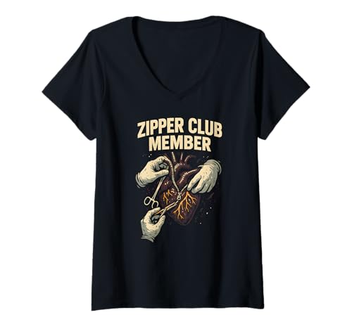 Damen Heart Surgery Patient Zipper Club Mitglied Fun Get Well T-Shirt mit V-Ausschnitt von Hospital Patient Surgery Recover Doctor Nurse Gear