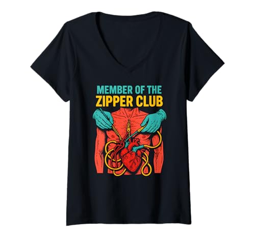 Damen Heart Surgery Patient Zipper Club Mitglied Fun Get Well T-Shirt mit V-Ausschnitt von Hospital Patient Surgery Recover Doctor Nurse Gear