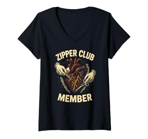 Damen Heart Surgery Patient Zipper Club Mitglied Fun Get Well T-Shirt mit V-Ausschnitt von Hospital Patient Surgery Recover Doctor Nurse Gear