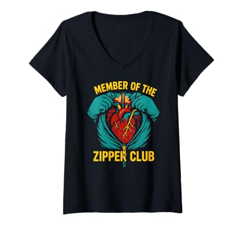 Damen Heart Surgery Patient Zipper Club Mitglied Fun Get Well T-Shirt mit V-Ausschnitt von Hospital Patient Surgery Recover Doctor Nurse Gear