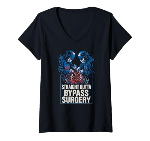 Damen Heart Surgery Straight Outta Bypass Chirurgie Fun Get Well T-Shirt mit V-Ausschnitt von Hospital Patient Surgery Recover Doctor Nurse Gear