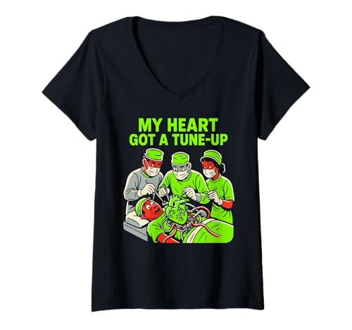 Damen Herzchirurgie Patient Got A Tune-Up Funny Hospital Get Well T-Shirt mit V-Ausschnitt von Hospital Patient Surgery Recover Doctor Nurse Gear