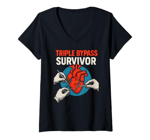Damen Herzchirurgie Patient Triple Bypass Survivor Cool Get Well T-Shirt mit V-Ausschnitt von Hospital Patient Surgery Recover Doctor Nurse Gear