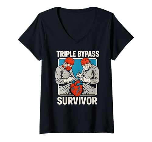 Damen Herzchirurgie Patient Triple Bypass Survivor Cool Get Well T-Shirt mit V-Ausschnitt von Hospital Patient Surgery Recover Doctor Nurse Gear