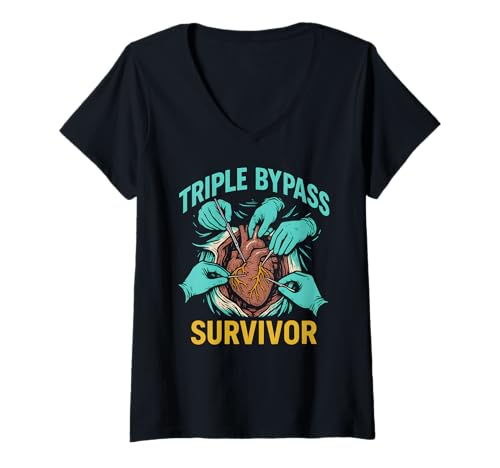 Damen Herzchirurgie Patient Triple Bypass Survivor Cool Get Well T-Shirt mit V-Ausschnitt von Hospital Patient Surgery Recover Doctor Nurse Gear