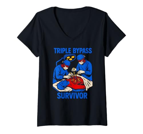 Damen Herzchirurgie Patient Triple Bypass Survivor Cool Get Well T-Shirt mit V-Ausschnitt von Hospital Patient Surgery Recover Doctor Nurse Gear