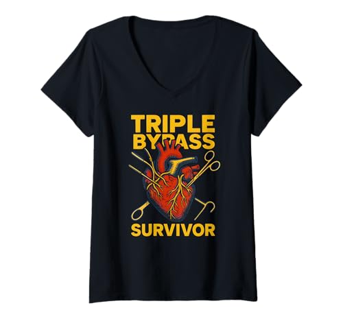 Damen Herzchirurgie Patient Triple Bypass Survivor Cool Get Well T-Shirt mit V-Ausschnitt von Hospital Patient Surgery Recover Doctor Nurse Gear