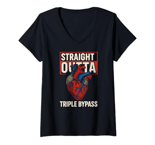 Damen Herzchirurgie Patient direkt aus Triple Bypass Get Well T-Shirt mit V-Ausschnitt von Hospital Patient Surgery Recover Doctor Nurse Gear
