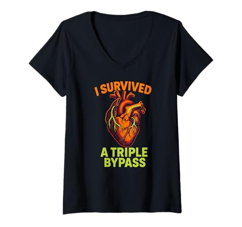 Damen Herzoperation I Survived Triple Bypass Fun Herren Get Well T-Shirt mit V-Ausschnitt von Hospital Patient Surgery Recover Doctor Nurse Gear