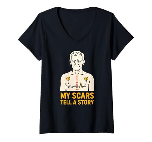 Damen Herzchirurgie-Patient Meine Narben erzählen eine Geschichte Coole Herren T-Shirt mit V-Ausschnitt von Hospital Patient Surgery Recover Doctor Nurse Wear