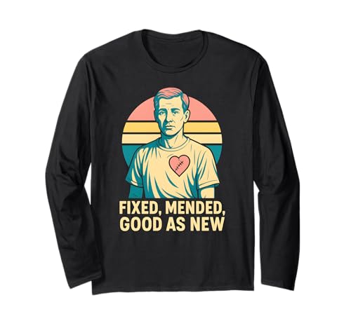 Herzchirurgie Fixed Mended Retro Herren Get Well Langarmshirt von Hospital Patient Surgery Recover Doctor Nurse Wear