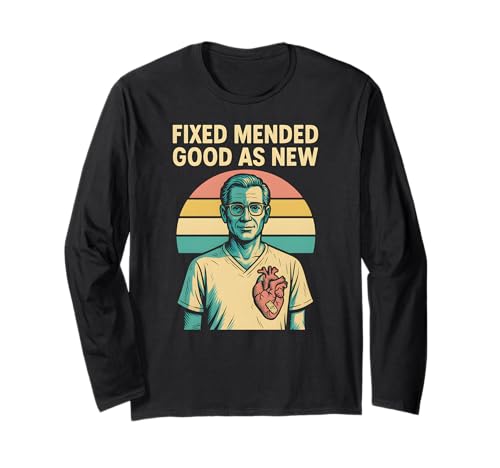 Herzchirurgie Fixed Mended Retro Herren Get Well Langarmshirt von Hospital Patient Surgery Recover Doctor Nurse Wear