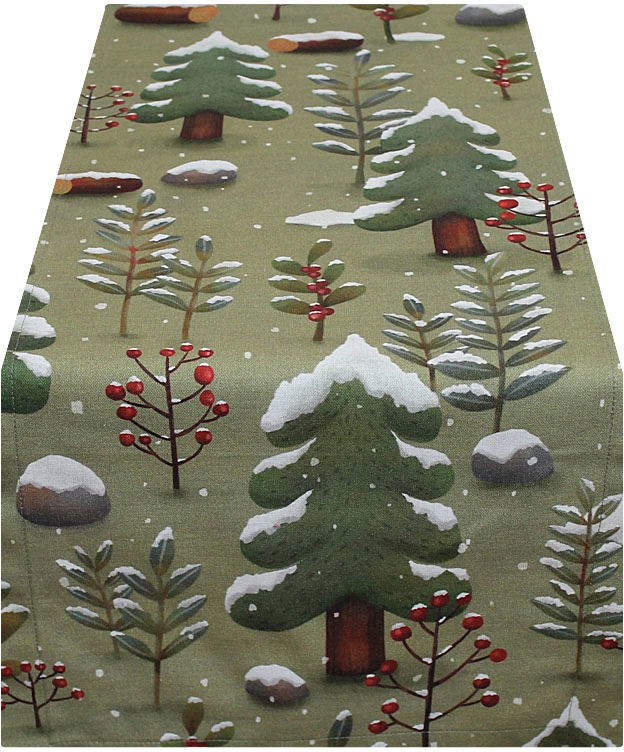 HOSSNER - HOMECOLLECTION Tischläufer "Schneewald, Weihnachtsdeko, Winterzeit", (1 St.), mit weihnachtlichem Motiv von Hossner - Homecollection