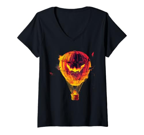 Damen Heißluftballonfahrt Festival Heißluftballonfahren Halloween T-Shirt mit V-Ausschnitt Damen Heißluftballonfahrt Festival Heißluftballonfahren Halloween T-Shirt mit V-Ausschnitt von Hot Air Balloon Festival Art