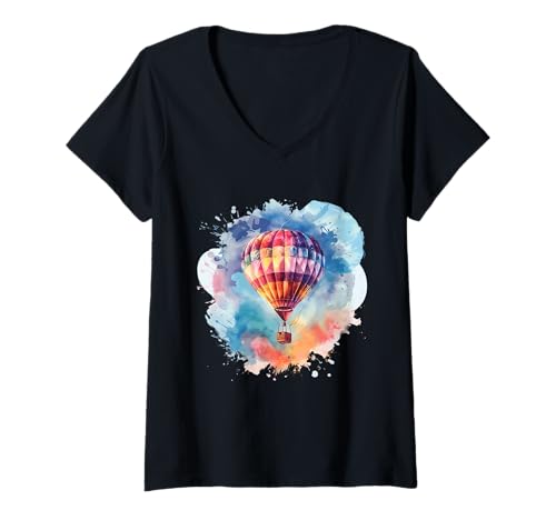 Damen Heißluftballonfahrt Festival Heißluftballonfahren T-Shirt mit V-Ausschnitt Damen Heißluftballonfahrt Festival Heißluftballonfahren T-Shirt mit V-Ausschnitt von Hot Air Balloon Festival Art
