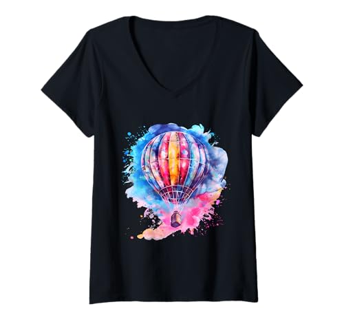 Damen Heißluftballonfahrt Festival Heißluftballonfahren T-Shirt mit V-Ausschnitt Damen Heißluftballonfahrt Festival Heißluftballonfahren T-Shirt mit V-Ausschnitt von Hot Air Balloon Festival Art