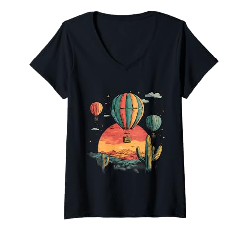 Damen Heißluftballonfahrt Festival Heißluftballonfahren T-Shirt mit V-Ausschnitt Damen Heißluftballonfahrt Festival Heißluftballonfahren T-Shirt mit V-Ausschnitt von Hot Air Balloon Festival Art