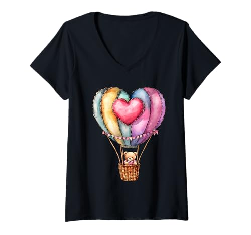 Damen Heißluftballonfahrt Festival Heißluftballonfahren T-Shirt mit V-Ausschnitt Damen Heißluftballonfahrt Festival Heißluftballonfahren T-Shirt mit V-Ausschnitt von Hot Air Balloon Festival Art