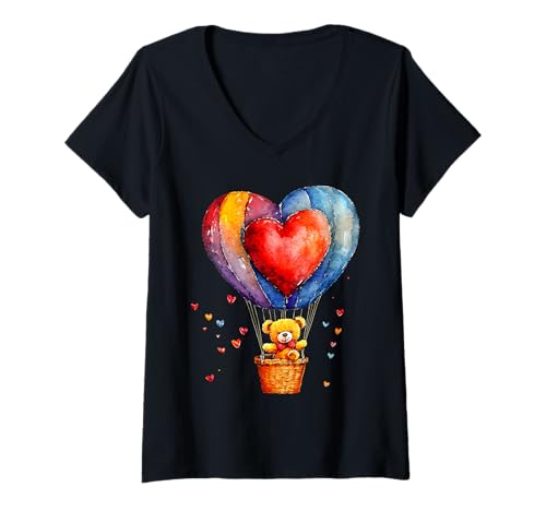 Damen Heißluftballonfahrt Festival Heißluftballonfahren T-Shirt mit V-Ausschnitt Damen Heißluftballonfahrt Festival Heißluftballonfahren T-Shirt mit V-Ausschnitt von Hot Air Balloon Festival Art