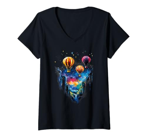 Damen Heißluftballonfahrt Festival Heißluftballonfahren T-Shirt mit V-Ausschnitt Damen Heißluftballonfahrt Festival Heißluftballonfahren T-Shirt mit V-Ausschnitt von Hot Air Balloon Festival Art