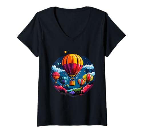 Damen Heißluftballonfahrt Festival Heißluftballonfahren T-Shirt mit V-Ausschnitt Damen Heißluftballonfahrt Festival Heißluftballonfahren T-Shirt mit V-Ausschnitt von Hot Air Balloon Festival Art