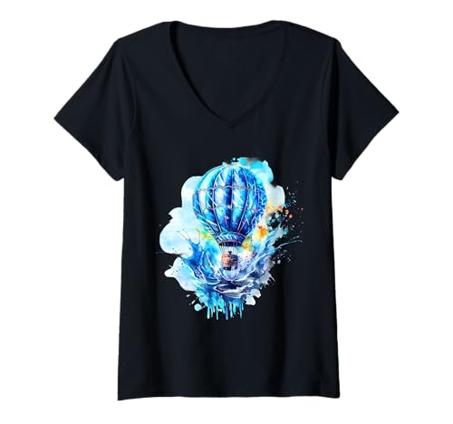 Damen Heißluftballonfahrt Festival Heißluftballonfahren T-Shirt mit V-Ausschnitt Damen Heißluftballonfahrt Festival Heißluftballonfahren T-Shirt mit V-Ausschnitt von Hot Air Balloon Festival Art