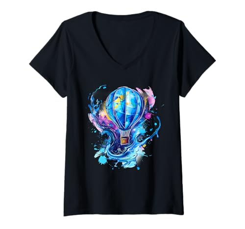Damen Heißluftballonfahrt Festival Heißluftballonfahren T-Shirt mit V-Ausschnitt Damen Heißluftballonfahrt Festival Heißluftballonfahren T-Shirt mit V-Ausschnitt von Hot Air Balloon Festival Art