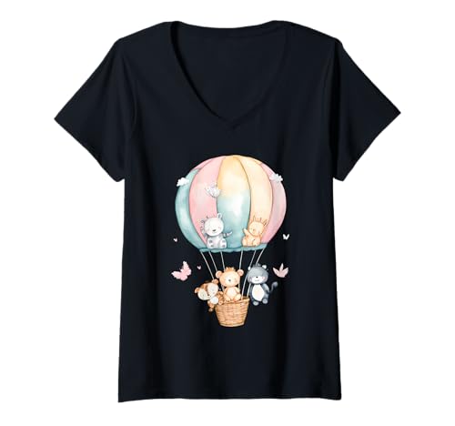 Damen Heißluftballonfahrt Festival Heißluftballonfahren T-Shirt mit V-Ausschnitt Damen Heißluftballonfahrt Festival Heißluftballonfahren T-Shirt mit V-Ausschnitt von Hot Air Balloon Festival Art