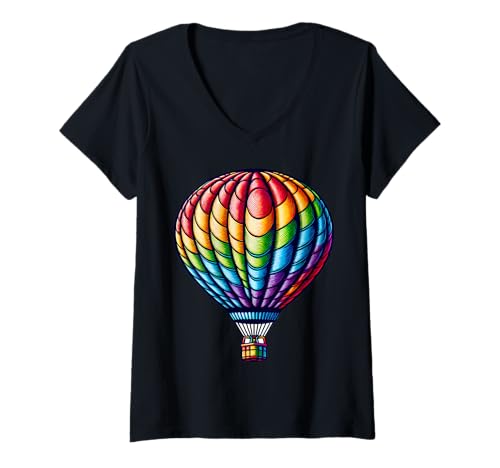 Damen Bunter Regenbogen-Heißluftballonflug T-Shirt mit V-Ausschnitt Damen Bunter Regenbogen-Heißluftballonflug T-Shirt mit V-Ausschnitt von Hot Air Balloon Festival Ballooning Albuquerque