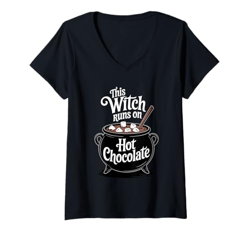 Damen Halloween Hexe Heiße Schokolade T-Shirt mit V-Ausschnitt Damen Halloween Hexe Heiße Schokolade T-Shirt mit V-Ausschnitt von Hot Cacao Designs