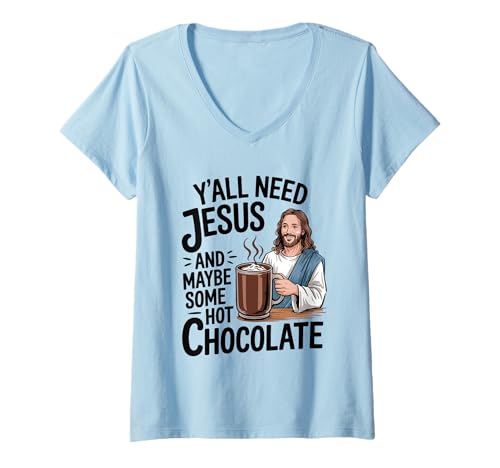 Damen Jesus heiße Schokolade T-Shirt mit V-Ausschnitt Damen Jesus heiße Schokolade T-Shirt mit V-Ausschnitt von Hot Cacao Designs
