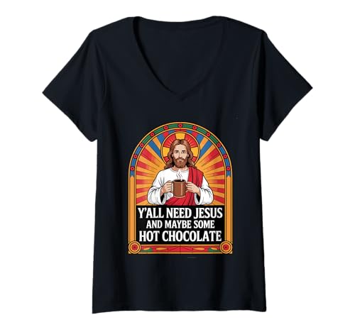 Damen Jesus heiße Schokolade T-Shirt mit V-Ausschnitt Damen Jesus heiße Schokolade T-Shirt mit V-Ausschnitt von Hot Cacao Designs