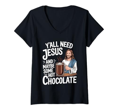 Damen Jesus heiße Schokolade T-Shirt mit V-Ausschnitt Damen Jesus heiße Schokolade T-Shirt mit V-Ausschnitt von Hot Cacao Designs