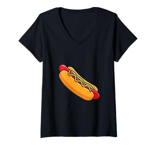 Damen Hot Dog T-Shirt mit V-Ausschnitt Damen Hot Dog T-Shirt mit V-Ausschnitt von Hot Dog Geschenkartikel
