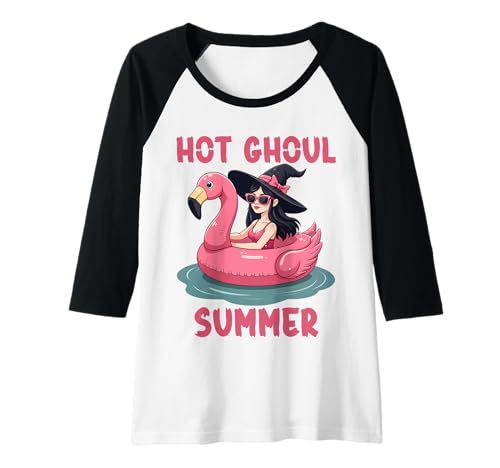 Damen Hot Ghul, Sommerhexe, Flamingo, Float, Halloween Raglan Damen Hot Ghul, Sommerhexe, Flamingo, Float, Halloween Raglan von Hot Ghoul Summer Design for Women