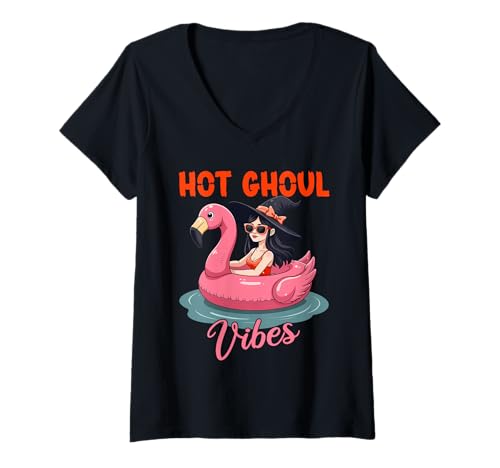 Damen Hot Ghoul Vibes Sommer-Hexe, Flamingo, Float, Halloween T-Shirt mit V-Ausschnitt Damen Hot Ghoul Vibes Sommer-Hexe, Flamingo, Float, Halloween T-Shirt mit V-Ausschnitt von Hot Ghoul Vibes Summer Design for Women