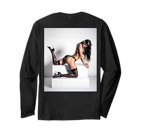 Heißes Mädchen auf T-Shirt für Herren, sexy Modell in Maske, Rückenprint Langarmshirt Heißes Mädchen auf T-Shirt für Herren, sexy Modell in Maske, Rückenprint Langarmshirt von Hot Girl on T-shirt for Men by NSPART