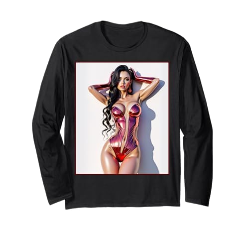 Hot Girl auf T-Shirt für Herren - Sexy Busty Sci-Fi Pinup Girl Langarmshirt von Hot Girl on T-shirt for Men by NSPART