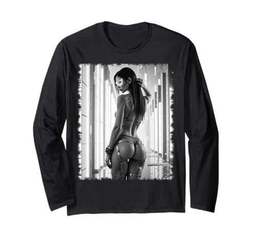 Hot Girl auf T-Shirt für Herren – Sexy Cyberpunk Pinup Girl B&W Langarmshirt Hot Girl auf T-Shirt für Herren – Sexy Cyberpunk Pinup Girl B&W Langarmshirt von Hot Girl on T-shirt for Men by NSPART