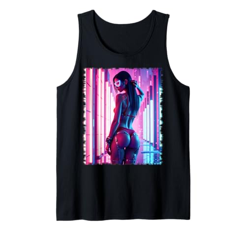 Hot Girl auf T-Shirt für Herren - Sexy Cyberpunk Pinup Girl Tank Top von Hot Girl on T-shirt for Men by NSPART