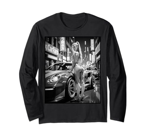 Hot Girl auf T-Shirt für Herren – Sexy Girl & Exotic Car B^W Langarmshirt von Hot Girl on T-shirt for Men by NSPART