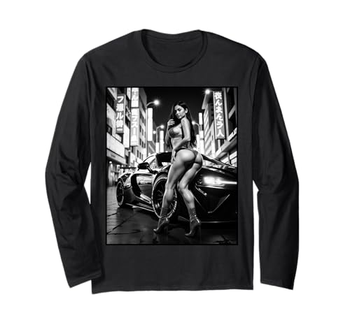 Hot Girl auf T-Shirt für Herren - Sexy Latina & Auto BW Langarmshirt von Hot Girl on T-shirt for Men by NSPART