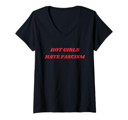 Damen Heiße Mädchen hassen Faschismus Y2K Pro Immigrant Chinga La Migra T-Shirt mit V-Ausschnitt Damen Heiße Mädchen hassen Faschismus Y2K Pro Immigrant Chinga La Migra T-Shirt mit V-Ausschnitt von Hot Girls Hate Fascism Human Rights