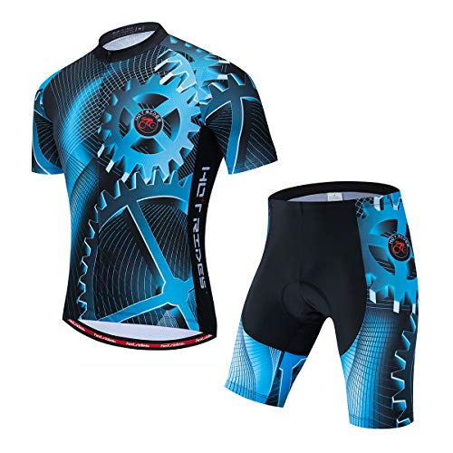 Hot Rides Fahrradtrikot für Herren, schnelltrocknend, mit 3D-Gel gepolsterte Shorts und Lätzchen, Set, Gear Blue, XX-Large von Hot Rides