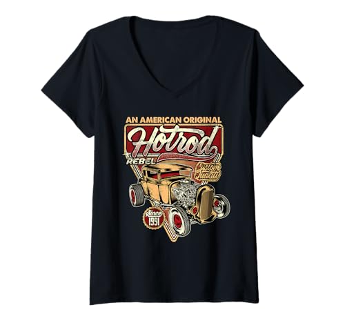Damen Vintage Hot Rod Speed and Power Shirt für Herren T-Shirt mit V-Ausschnitt Damen Vintage Hot Rod Speed and Power Shirt für Herren T-Shirt mit V-Ausschnitt von Hot Rod Graphic Shirts MV&SG