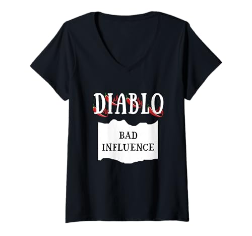 Damen Bad Influence Diablo Hot Sauce Gruppenkostüm T-Shirt mit V-Ausschnitt Damen Bad Influence Diablo Hot Sauce Gruppenkostüm T-Shirt mit V-Ausschnitt von Hot Sauce Group Costume by J. Walker